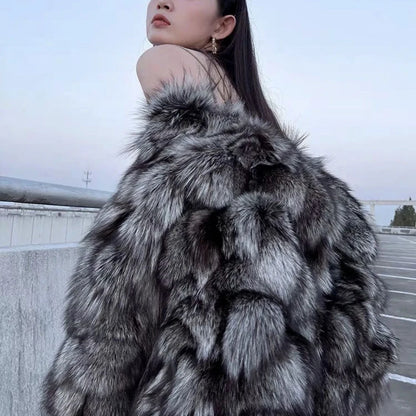 Women winter outdoor fashion real fox fur coat Natural warm fox fur jacket Female luxury 100% genuine fox fur overcoat