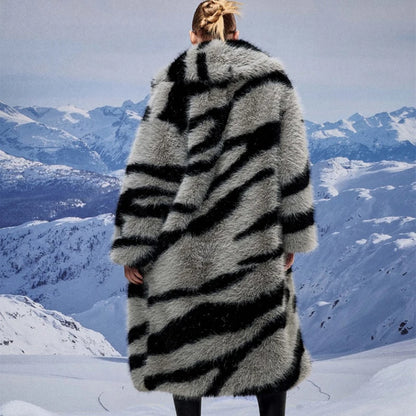 Women's fur coat new fashion zebra print imitation fox fur coat long winter leisure and warm
