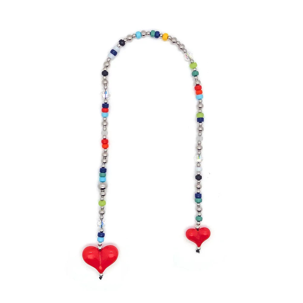 HERLOOK Y2K Bohemian Bag Charm for Women Red Heart Colorful Beads Chakra Energy Healing Pendant Fashion Jewelry Gift...