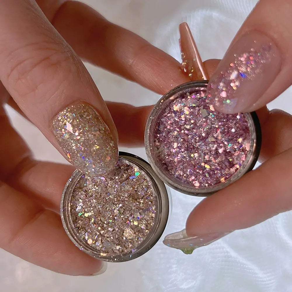 1Pcs Shimmer Gold/Rose Holographic Mica Nail Flakes Chrome Opal Iridescent Nail Glitter 0.5g Nail Epoxy Nail Gel Polish Powder