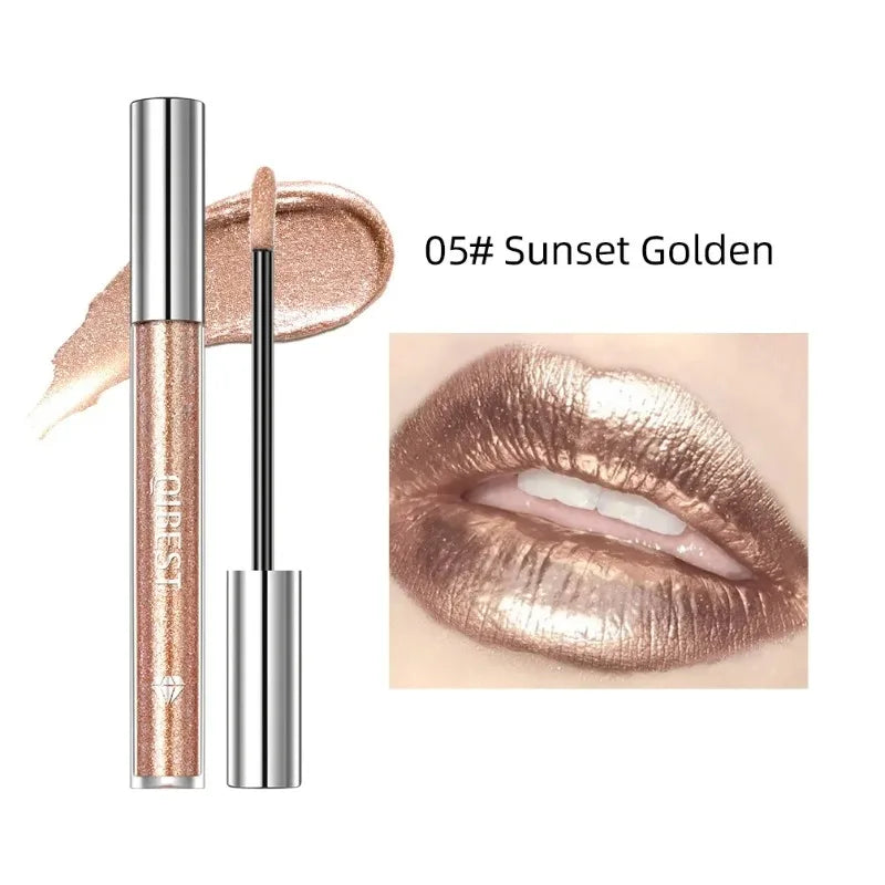 Diamond Liquid Lipstick Moisturizing Long-Lasting Makeup Mirror Gloss Sparkling Pink Lip Glaze Non Stick Cup Lip Gloss...