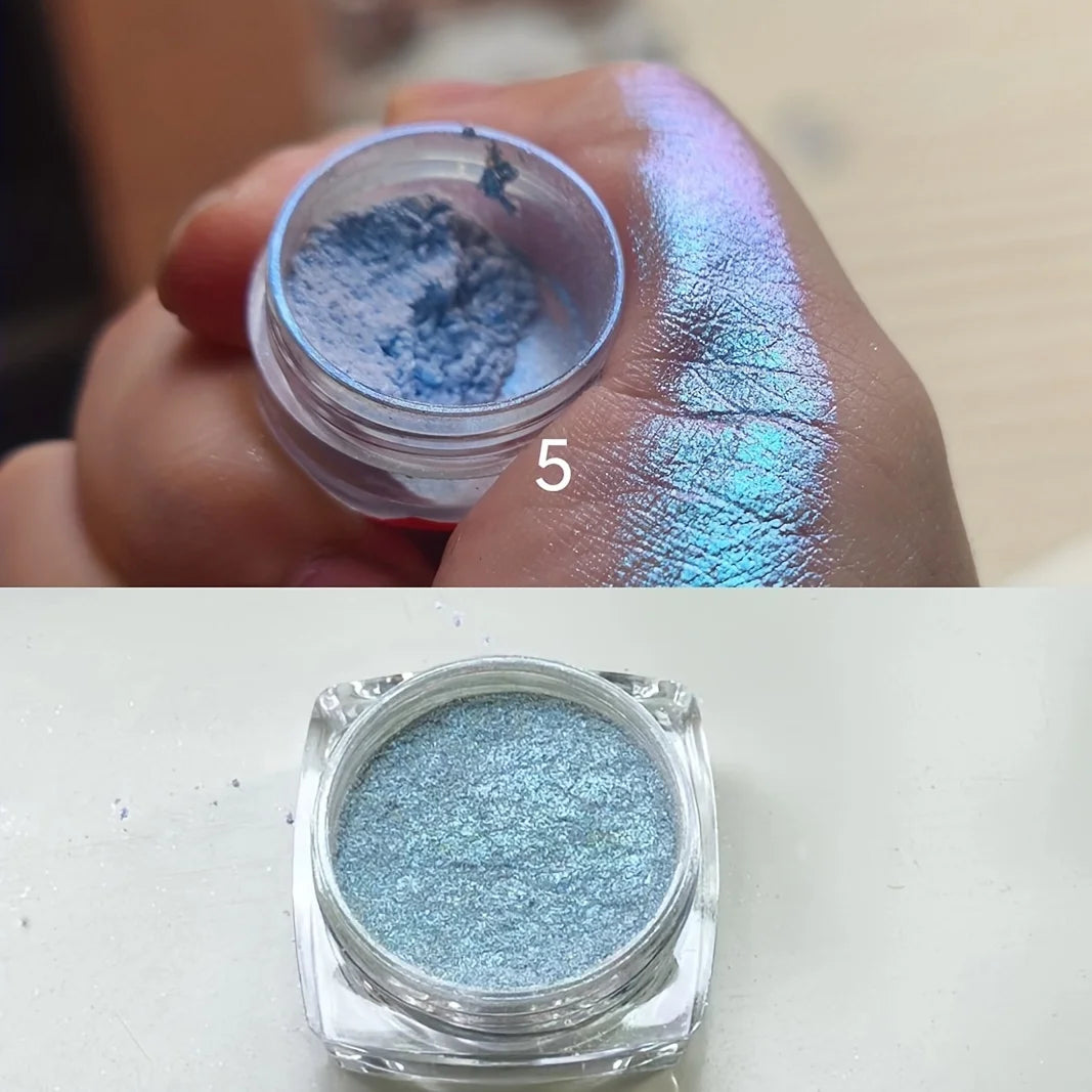1PC Chameleon Glitter Eyeshadow Powder, Metallic Ultra-Fine Highlighter Chrome Blue Purple Shiny Powder, Multifunction Makeup