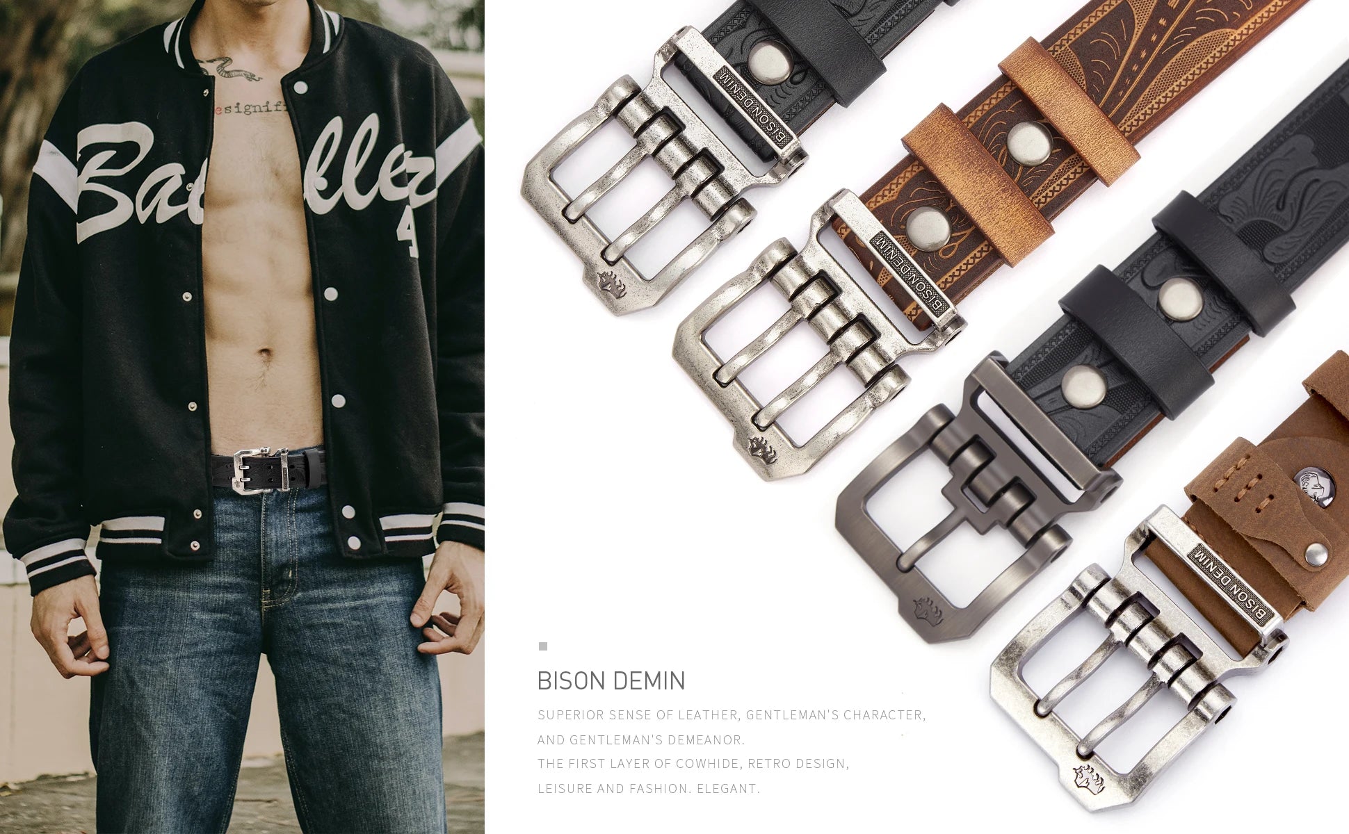 BISON DENIM Genuine Leather Men Belt Vintage High Quality Waist Strap Luxury Pin Buckle Male Best Gift Casual Belts for...