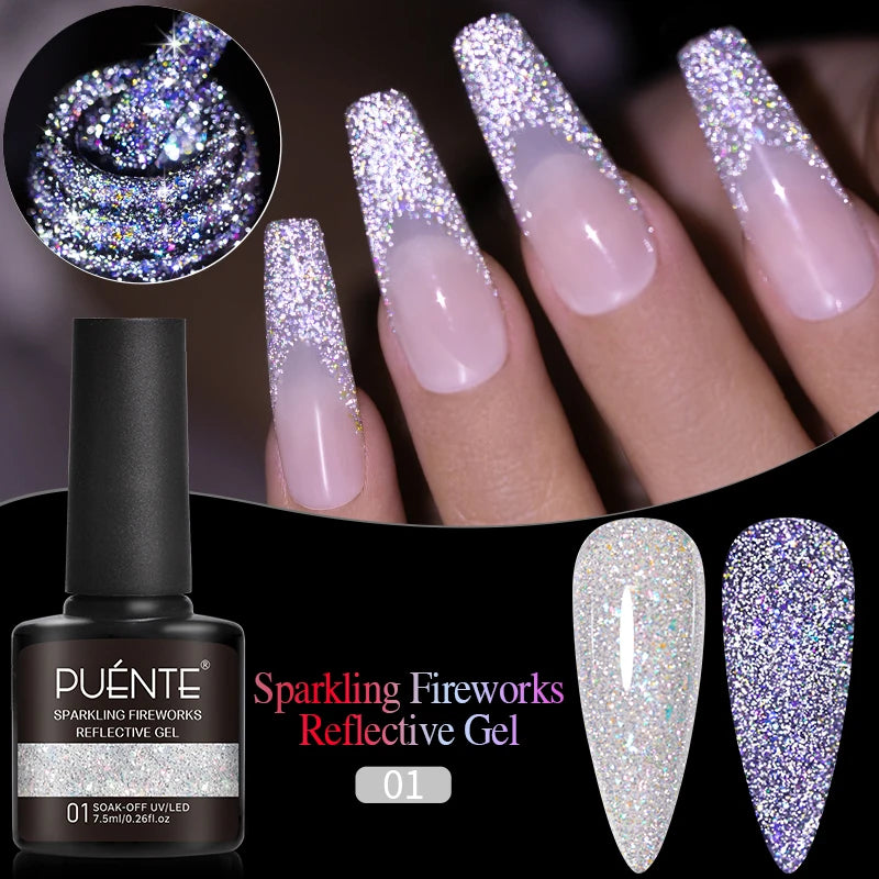 7.5ML Sparkling Reflective Glitter Gel Nail Polish Pink Purple Red Blue Colors Dark Flashing Nail Gel Soak Off UV Nail Varnish