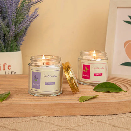 Lavender Scented Candles with Glass Jar Packaging and Gold Lid - Aromatherapy Accents Relaxing Bedroom & Living Room Fragrance