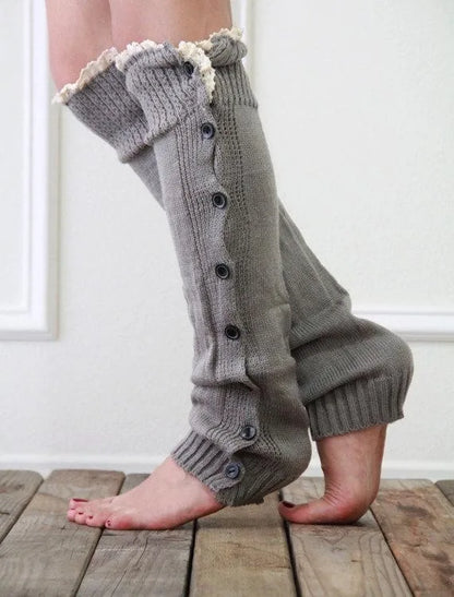 Women's Leg Guards Autumn and Winter New Lace Lace Buttons Warm Long Jk Stacking Socks Cover Boot Cover