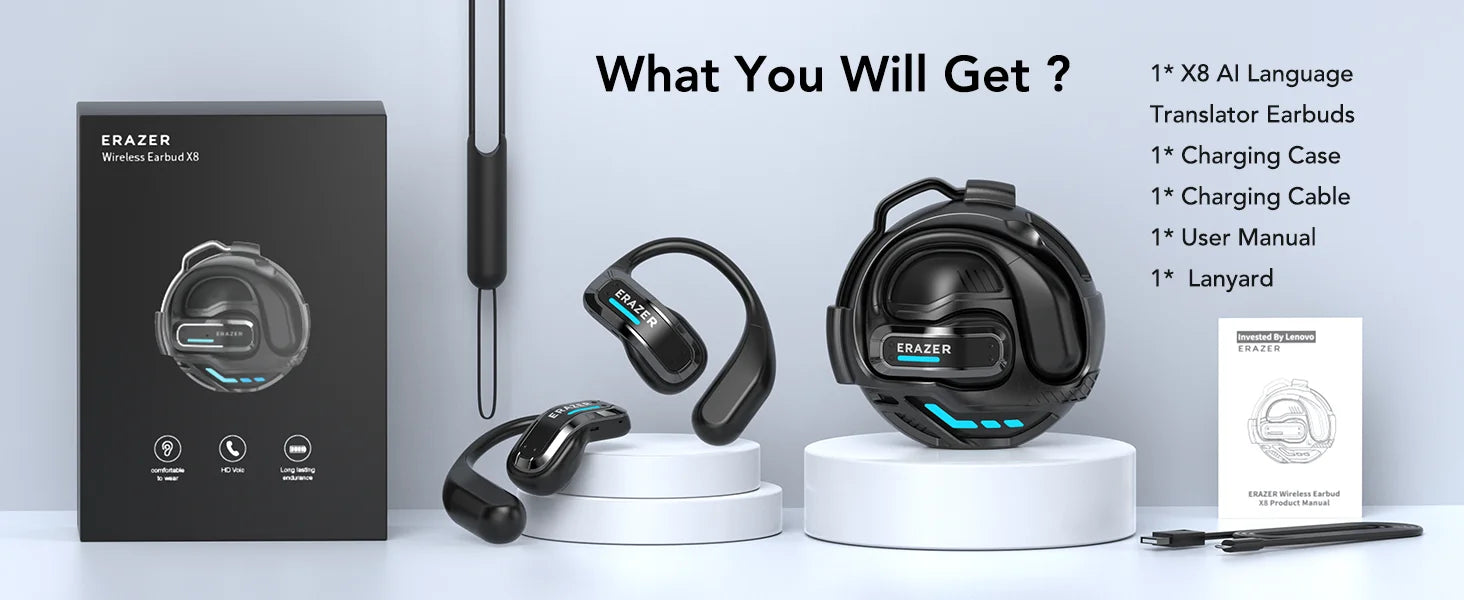 ERAZER X8 AI Translator Earbuds Gaming Bluetooth 5.4 Wireless Headphones Low latency HD Call Earphones with Mic...