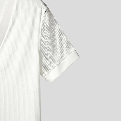 INCERUN Men T Shirt Mesh Patchwork V Neck Short Sleeve Male Tee Tops Summer Streetwear 2025 Fashion Casual Men Clothing S-5XL - Kimlud