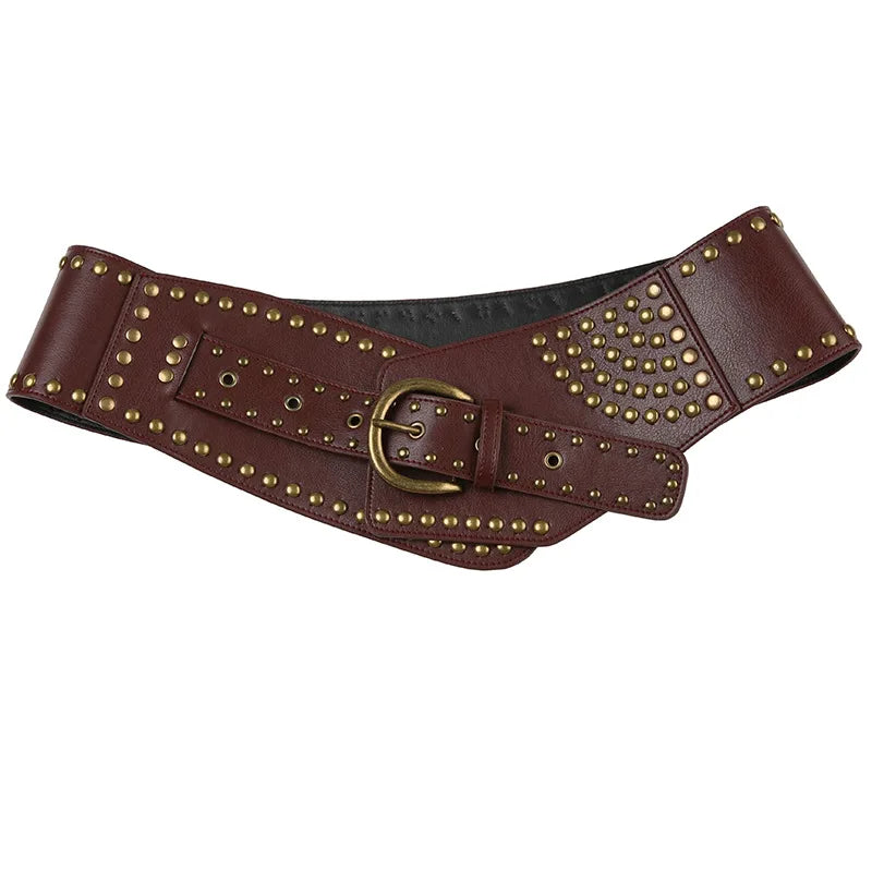 1Pcs Women's Wide Waist Waistband Fashion PU Leather Belt with Studs & Buckle - Perfect for Casual Wear Weddings Parties & More
