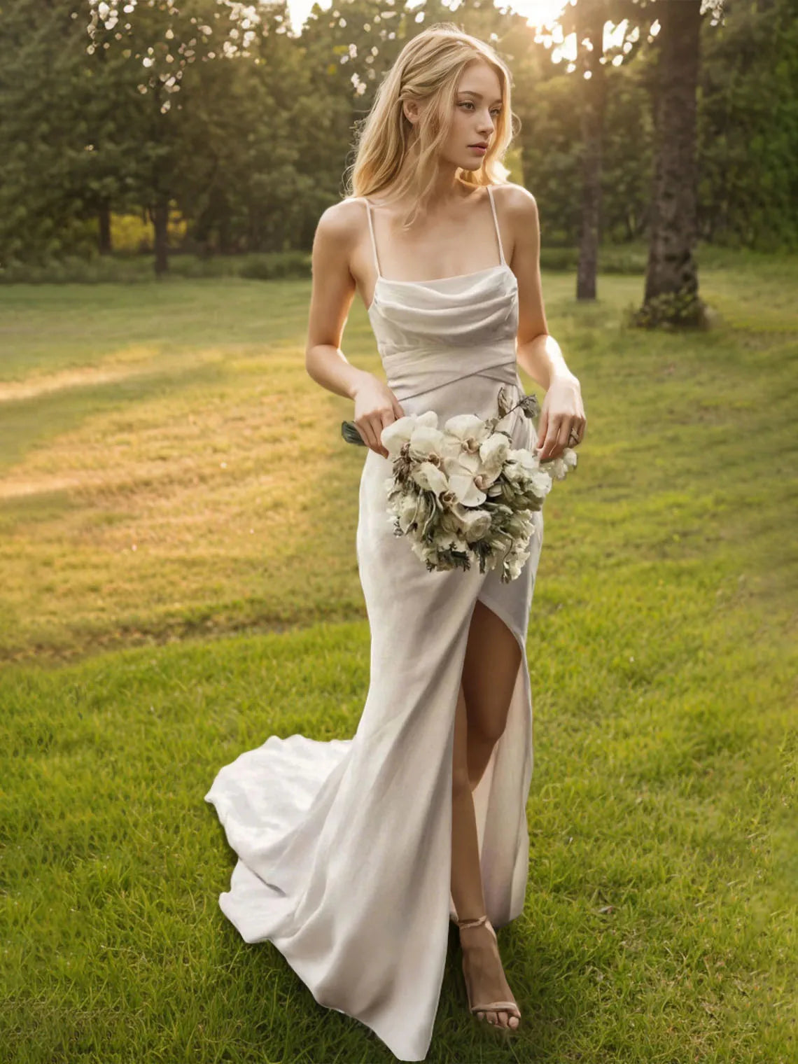 Beach Wedding Sexy Bridal Gown Casual Stretch Fabric Wedding Dresses Sweep Brush Train Ruched Split Front 2025 Free Customized