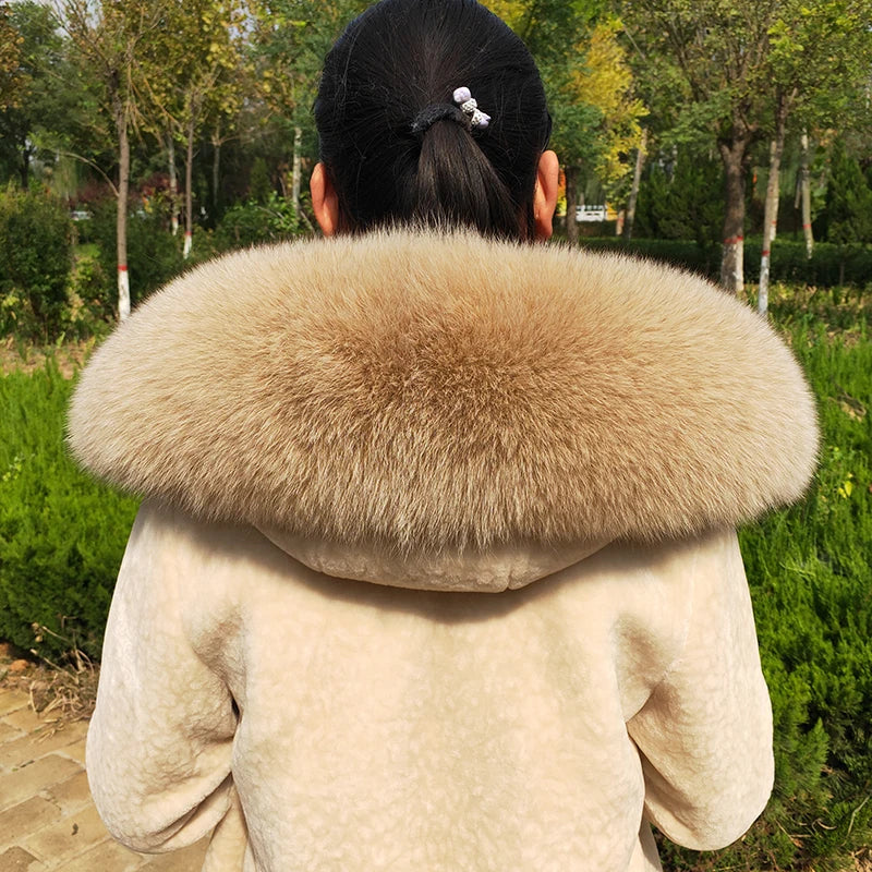 Super Large 100% Real Fox Fur Collar Hood Decor Fur Collar For Down Coat Women Winter Warm Fur Scarf Shawl Luxury