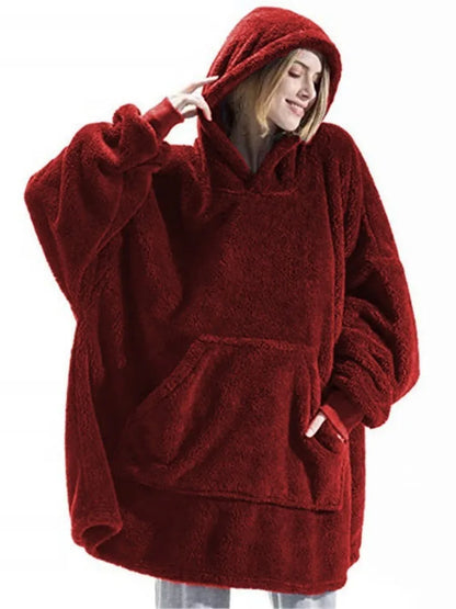 Long Sleeves With Pockets Hoodie Pajamas Women Autumn Winter Fashion Solid Color Loose Double-sided Velvet Home Clothes...