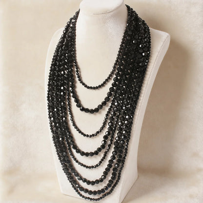 Multi-Layer Bohemian Style Black Beaded Necklace for Women Fashionable Personality Cross-Border Jewelry Accessory |...