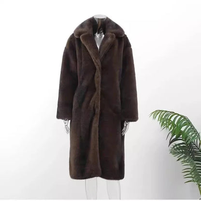 New women's autumn-winter fur coat imitation mink coat women's long whole mink mink fur suit collar casual