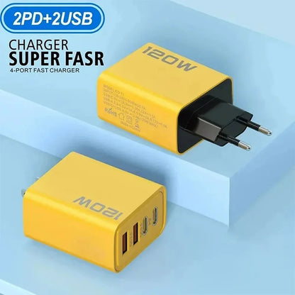 120W 4 Port Type C Fast Charging USB Phone Charger Adapter US EU Plug Charger For iPhone Xiaomi Huawei Quick Charge Wall Charger