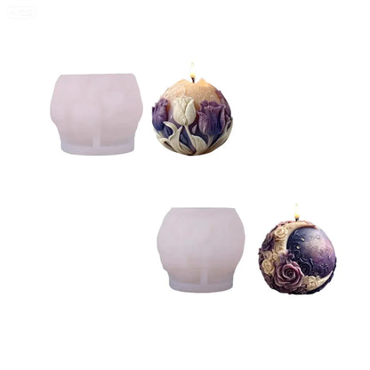 Floral Moon Ball Spherical Candle Silicone Mold 3D Flower Aromatherapys Soap Art Craft Plaster Making Mould Home Decor - Kimlud