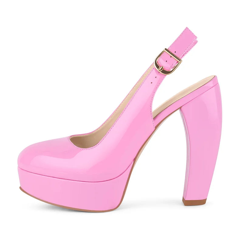 Onlymaker Women Round Toe Platform Patent Leather Chunky Heel Pumps High Heeled  Office Dress Classic Pumps Heels