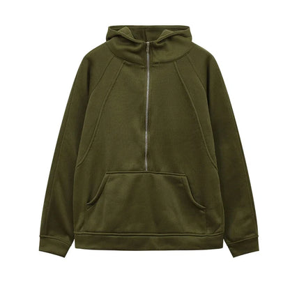Half Zipper Hooded Short Plush Sweater, Casual Sports Sweater, New Fashion, Autumn, Winter, 2024 - Kimlud