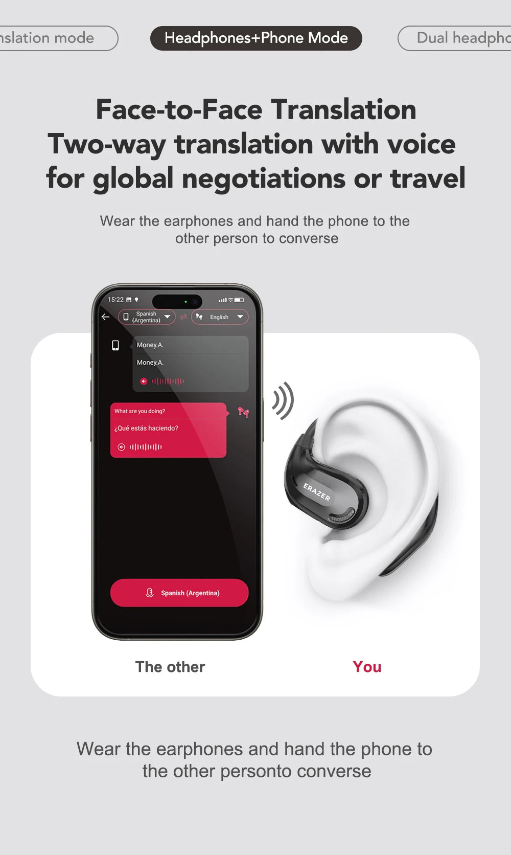 ERAZER XT66PRO Bluetooth Earphones ASMR Headsets DIY APP AI Translator Earbuds Wireless Headphones 13 Hours long life Display - Kimlud