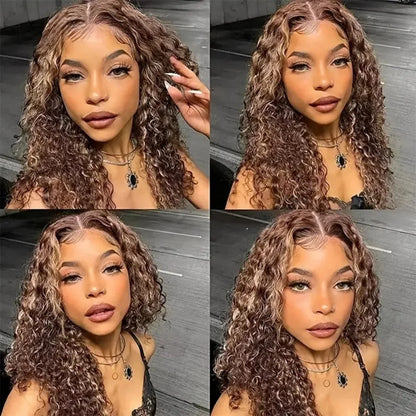 Deep Culry Highlight 4/27 Color 100% Human Hair 16Inch Bob Wigs 13x4 HD Lace Frontal Bob Human Hair Wig 200%Density Remy...