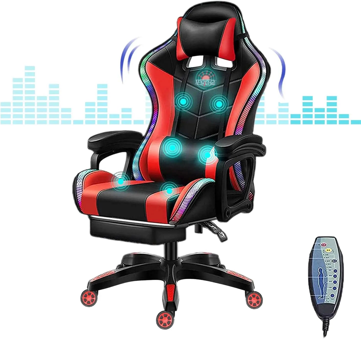 RGB Gaming Chair Ergonomic Massage High Back with Speakers And LED Light 90°-135° Adjustable PU Leather for Video Game E-Sport