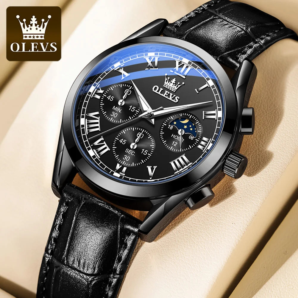 OLEVS 2871 Men Watch Original Brand Quartz Watch Multifunctional Chronograph Watch For Man Waterproof Luminous Moon Phase Watch