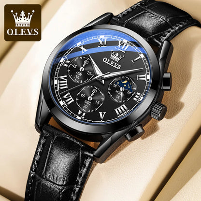 OLEVS 2871 Men Watch Original Brand Quartz Watch Multifunctional Chronograph Watch For Man Waterproof Luminous Moon Phase Watch