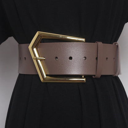 Women's Runway Fashion Gold Buckle Genuine Leather Cummerbunds Female Dress Corsets Waistband Belts Decoration Wide Belt R1108