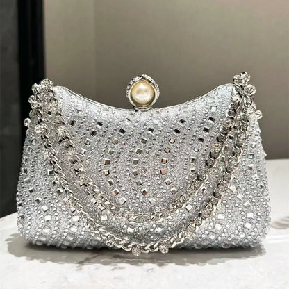 Fine Rhinestone Diamond Inlay Dinner Evening Bag Retro Luxury Gold Silver Blue Small Clutch for Women Wedding Party...