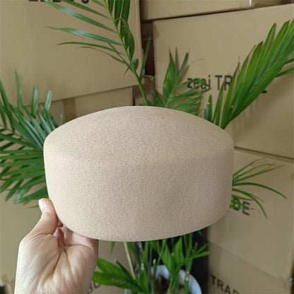 Vintage Hard Top Flat Fedoras Hats Women 100% Wool Felt Berets Hat Wedding Fascinator Caps Wedding Cocktail Party...