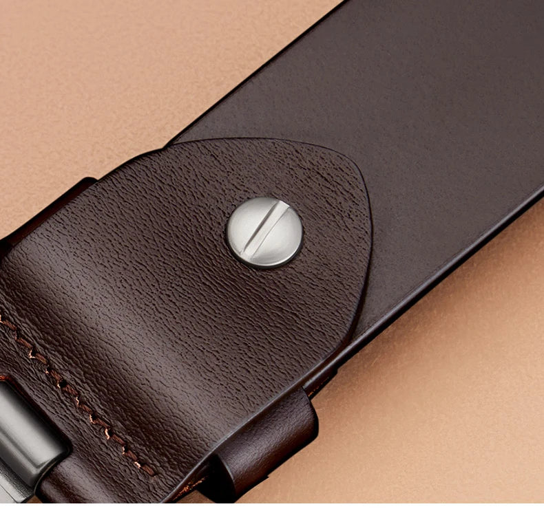 Men's casual belt, fashionable needle buckle cowhide personalized belt, retro style denim belt - Kimlud