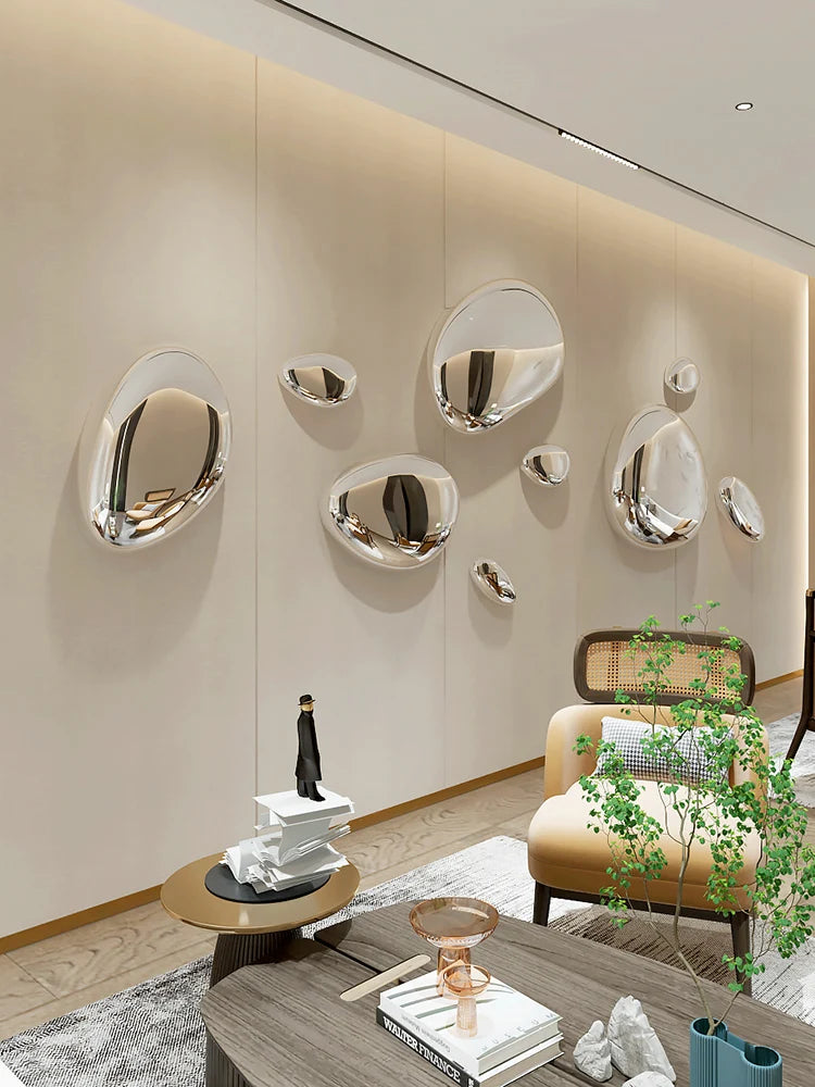 Creative Imitation Stainless Steel Pebble Wall Water Droplet Decor Artwork Hotel Light Luxury Pendants Living Room Wall...