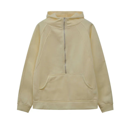 Half Zipper Hooded Short Plush Sweater, Casual Sports Sweater, New Fashion, Autumn, Winter, 2024 - Kimlud