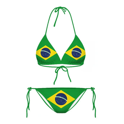 CLOOCL Brazil Flag Bikini Sets Sexy 3D Printed Swimsuit Beach Pool Vacation Adjustable Lacing Bikini Suits No Chest Pad - Kimlud