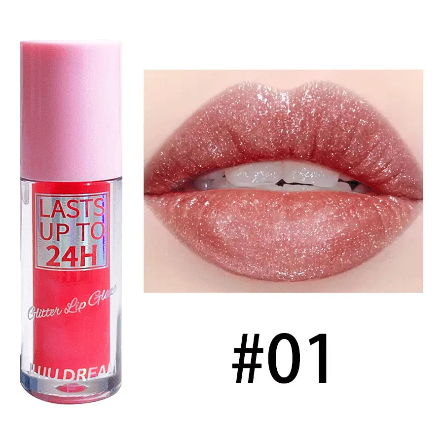 Flowing light Glitter Lip Glaze Long Lasting Lip Gloss Waterproof Liquid Lipstick Makeup Lip Oil Lip Tint Moisturizing - Kimlud