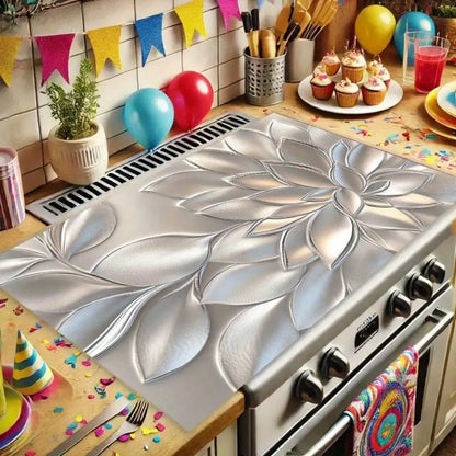 A Protective Mat for a Stove Cover, Featuring a 2D Golden Three-Dimensional Petal Pattern Design, Stylish,...