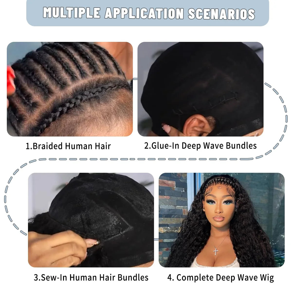 12A Brazilian Virgin 100% Human Hair Deep Wave Deep Curly Bundles Sew In Quick Weave Ponytail Closure Extensions 12-30 Inches