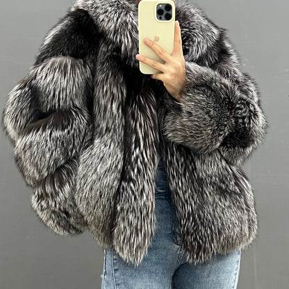 Finnish Imported Silver Fox Mid-Length Waist Coat Winter High-End King Leather Jacket 2025 New Style