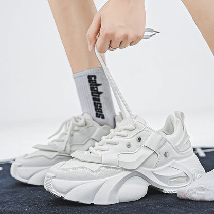 Men's Thick-soled Height-increasing Casual Sports Shoes, Low-top Lace-up Style, Wear-resistant Sole, Comfortable and Anti-slip,