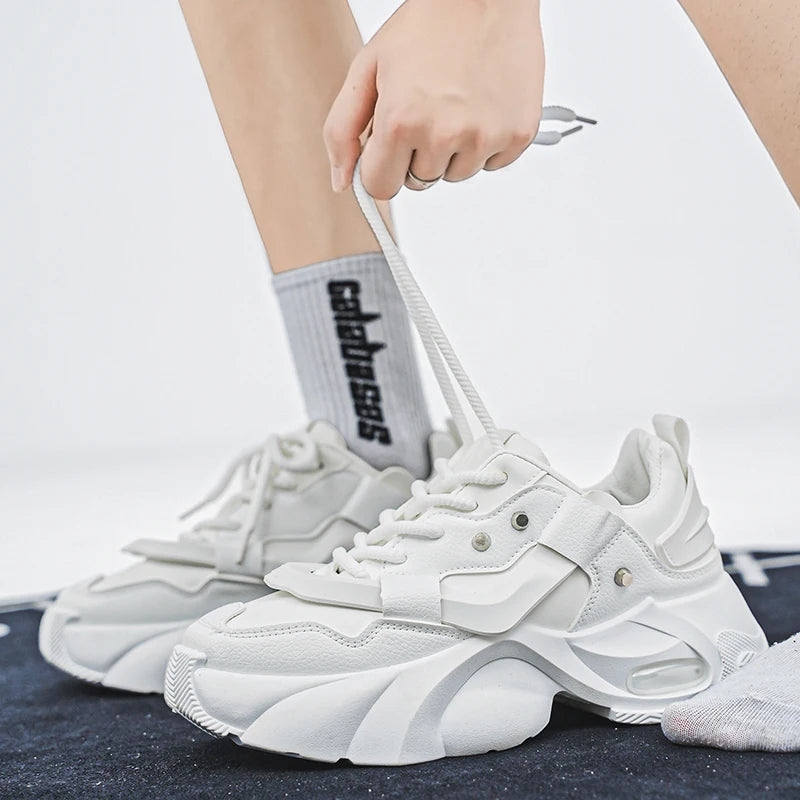 Men's Thick-soled Height-increasing Casual Sports Shoes, Low-top Lace-up Style, Wear-resistant Sole, Comfortable and Anti-slip,