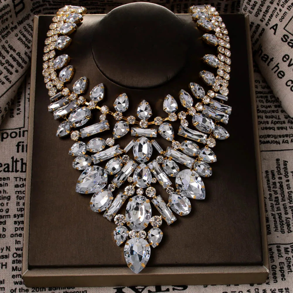 European and American luxury geometric necklace, exaggerated rhinestone collarbone chain, retro banquet accessory for...
