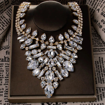 European and American luxury geometric necklace, exaggerated rhinestone collarbone chain, retro banquet accessory for...