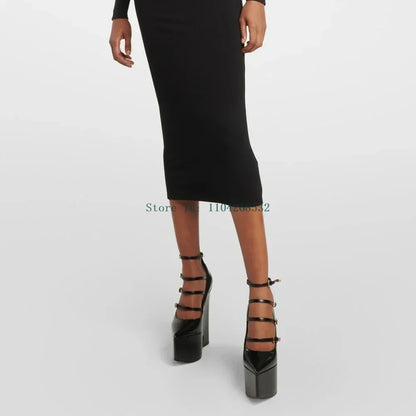 Platform Strange Style Multi Strap Pumps Sexy Pointed Toe Solid Patent Leather New Arrivlas Fashion Women Modern Shoes