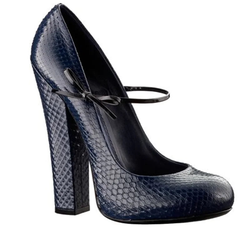 Butterfly Knot Strap Leather High Heels Sexy Pointed Toe Square Heel Accept Customized New Arrvials Fashion Women Modern Shoes