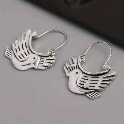 Ethnic Style Earrings for Women Bird Animal Silver Color Grave Metal Inlaid Dangle Earrings Jewelry Trendy Female Gift