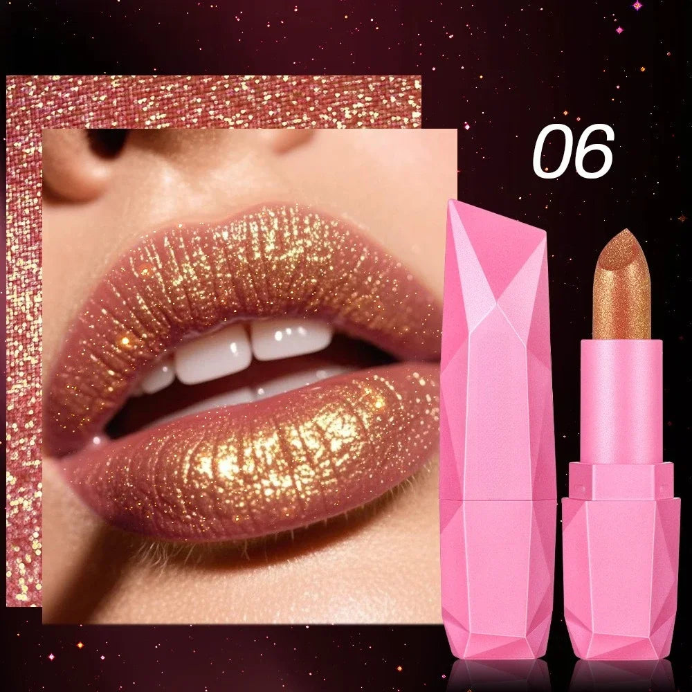 6 Colors Glitter Lipstick Hydrating Red Pink Sparkling Shine Lip Color Highly Pigmented Lip Tints Metallic Finish Lip...