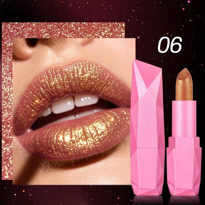 6 Colors Glitter Lipstick Hydrating Red Pink Sparkling Shine Lip Color Highly Pigmented Lip Tints Metallic Finish Lip...