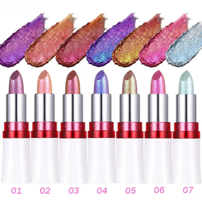 Rose Metallic Lipstick Glitter Lip Glaze Waterproof Long Lasting Moisturize Bright Red Pearlescent Shiny Lipgloss Makeup 6color