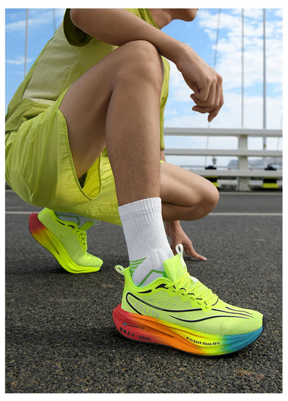 Fluorescence Sports Running Shoes Men Marathon Sneakers CarbonPlate Lightweight Breathable Comfortable Women Athletic Sneakers