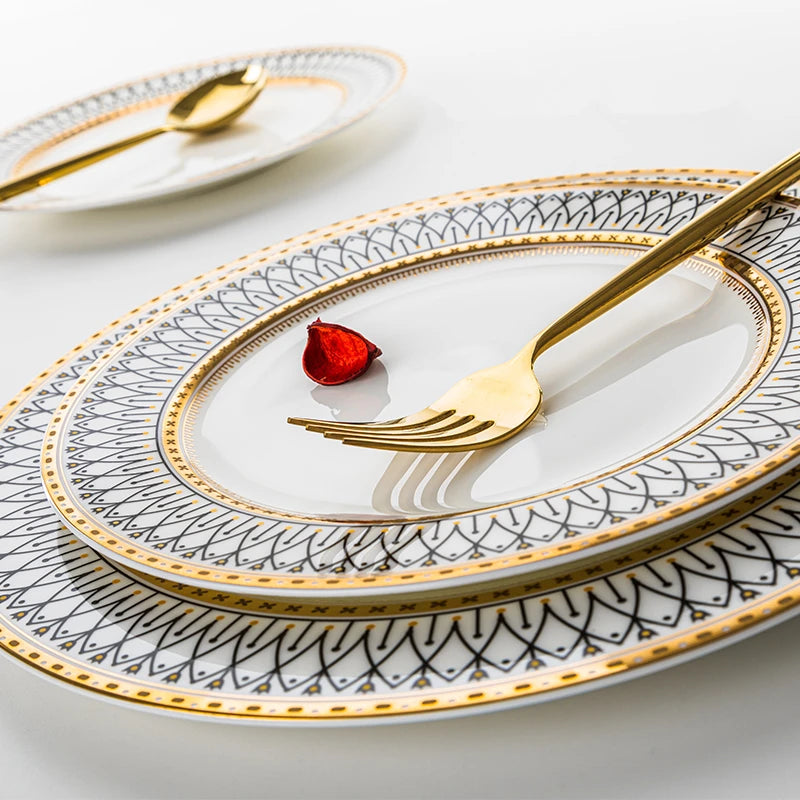 Nordic Fine Bone China Plates Set Dinner Serving Kitchen Dessert Plate Dish Tableware Porcelain Plate Bowl Dishware...